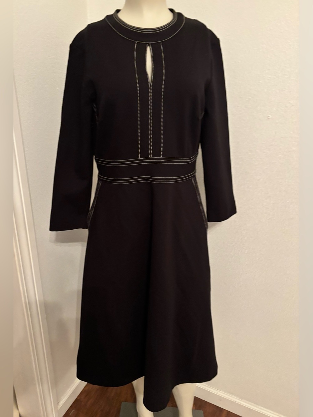 L.K.Bennett London top stitch black midi dress 6